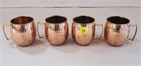 Lot of 4 Copper Mugs w/ Brass Handles