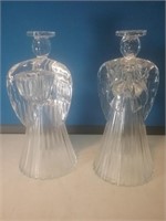 Pair of heavy Crystal Clear Angel candle holders