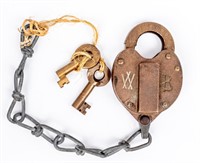 Vintage / Antique Brass Padlock with Keys