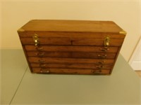 Antique 6 Drawer Wooden Box - 25 x 9 x 14