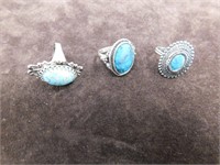 3 - Vintage Turquoise Costume Rings