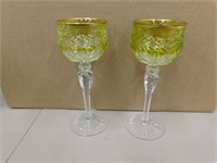 2- Antique Citrine Cut Crystal Wine Glasses