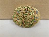 Large Filligree Multi Coloured Brooch