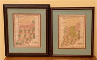 Two Antique Maps of Indiana Framed