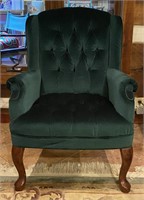 Green Velvet Queen Ann Chair