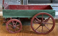 Antique Childs Wood Wagon Red & Green Paint