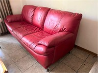 Red leather sofa appr. 82"