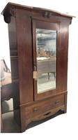 Antique Wardrobe Inlaid, Beveled Mirror