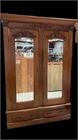 Atg. Oak armoire Dbl Door Beveled Mirrors