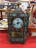 Cloisonné and brass pendulum clock in working