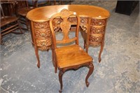 Ornate Carved French Kidney Desk w/ Chair