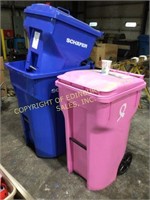 (3) poly trash cans on wheels