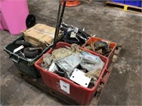 Pallet of hydraulic hoses, casters and container