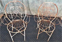PAIR ORNAMENTAL WROUGHT IRON OUTDOOR CHAIRS