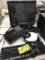 Computer monitor, keyboard, mouse, & routers - No