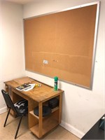 Wood desk, chair, & large bulletin board - No