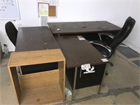 (3) Office desks, cabinet, & (2) chairs - No