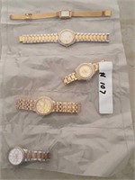 5 women's watches gold and silver