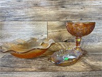 Vintage Amber Glass Compote & Bowls