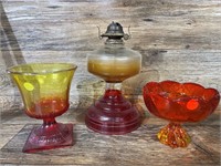 Vintage Oil Lamp-Goblet-Viking Persimmon Compote