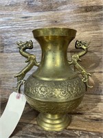 Vintage Double Dragon Brass Urn