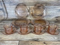Pink Depression Glass Plates-Bowls-Cups