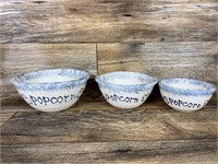 3 Pottery Popcorn Bowls