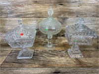 3 Glass Covered Compote Dishes