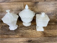 3 Milk Glass Covered Compotes