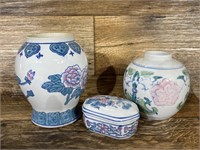 2 Oriental Vases & 1Oriental Trinket Box