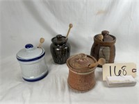 4 Pottery honey pots