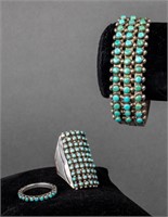 Native American Silver & Turquoise Cuff & Rings, 3