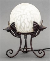 Cast Iron and Glass Dragon Table Lamp