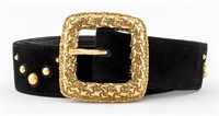 Sonia Rykiel Black Suede Belt W/Gold-Tone Accents