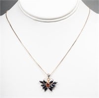 Silver Citrine & Onyx Butterfly Pendant Necklace