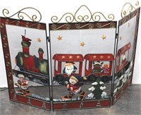 Large Christmas Fireplace Screen w Santa & Train