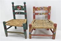 (2) Children's  Chairs "Hand Painted" Rush Seats