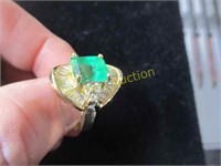 1 OF A KIND LADY 14K EMERALD AND DIAMOND RING