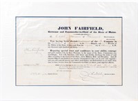 John Fairfield Governor of Maine 1839 Signed Doc.