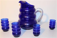 Cobalt juice pitcher and glass set