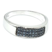 Silver Blue Diamond(0.34ct) Rhodium Plated Ring (~