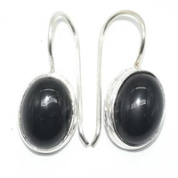 Silver Black Onyx(11.7ct) Hand Made Earrings (~wei