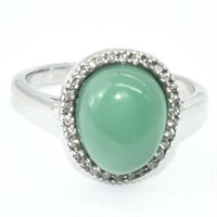 Silver Green Obyx Cz(3.6ct) Rhodium Plated Ring (~