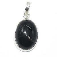 Silver Black Onyx(8.1ct) Hand Made Pendant (~weigh