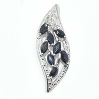 Silver Blue Sapphire(2.75ct) Rhodium Plated Pendan