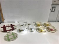 Decorative cup and saucer sets.