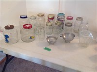lg lot vintage canning jars, & metal wide mouth