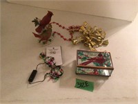 cardinal figurine, jewelry box, xmas jewelry