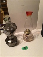 vintage wall oil metal lamp, & oil glass lamp