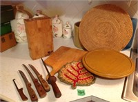 wood knife block, knifes, cutting boards, more